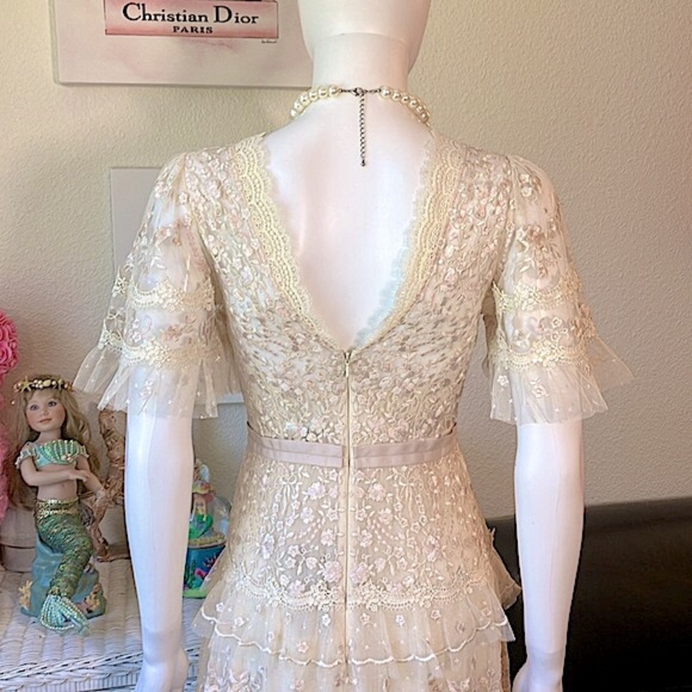 Needle & Thread Francine Lace gown in champagne pink color Size 2 NWT - Picture 7 of 14